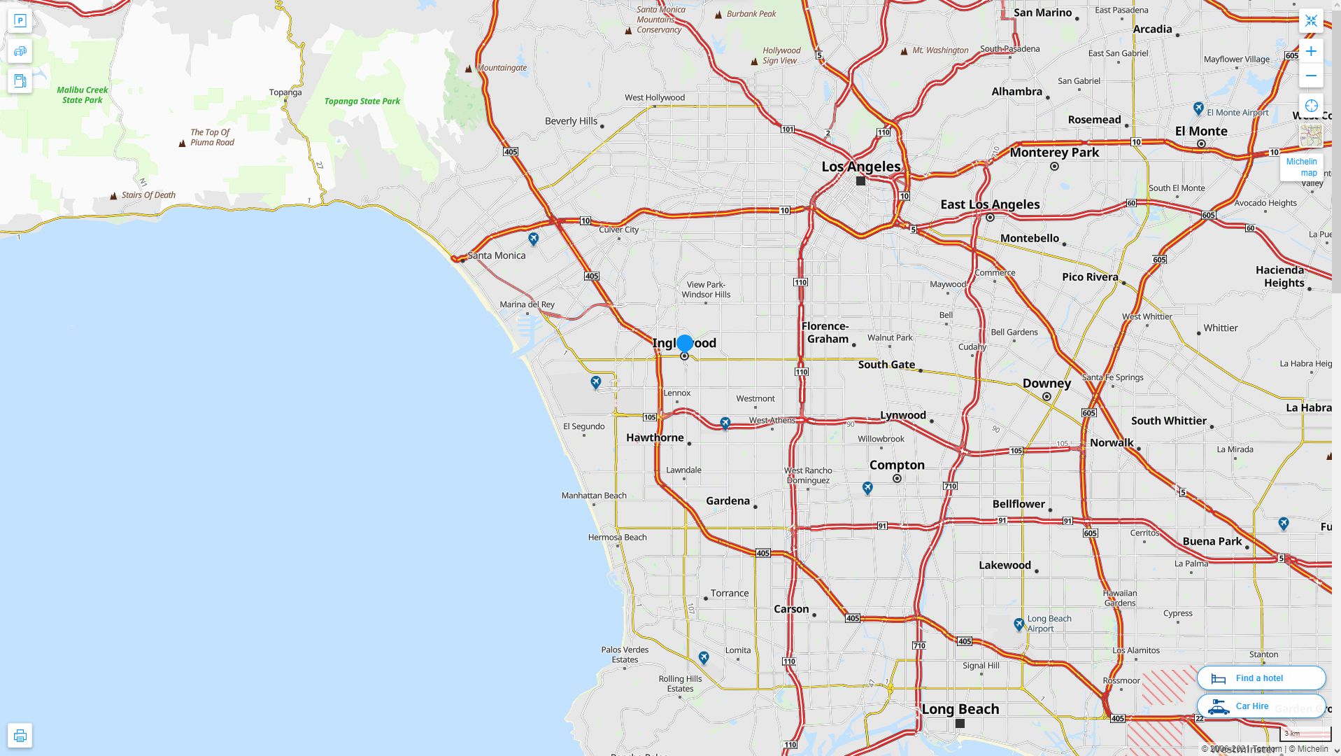 inglewood California Highway and Road Map